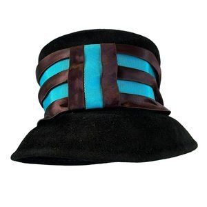 Vintage Brown and Teal Blue 1950's Womens Hat by Nita Hats of Dallas MCM Merrima